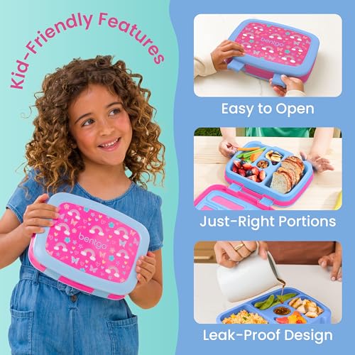 Bentgo Kids Prints 5-Compartment Leak-Proof Bento Lunch Box - Rainbows and Butterflies