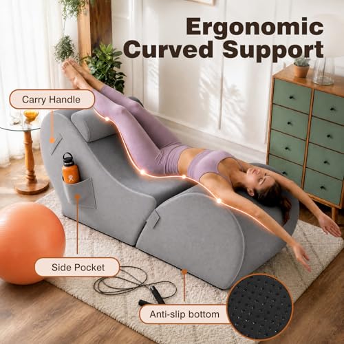 Convertible Yoga Chaise Lounge & Heart-Shaped Ottoman, Ergonomic Stretching
