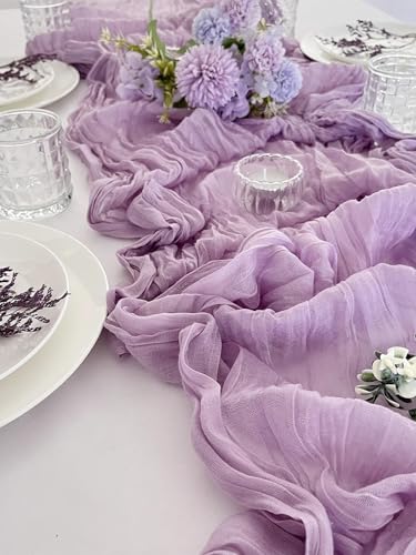 SUNRISING Lilac Purple Lavender Cheesecloth Table Runner 10ft | Rustic Boho Gauze Wedding Decor