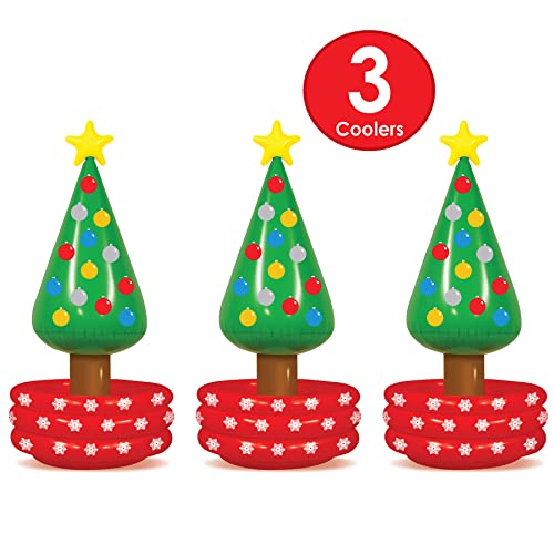 Beistle 3-Pack Inflatable Christmas Tree Coolers - 4'8" Holiday Drink Holders for Parties
