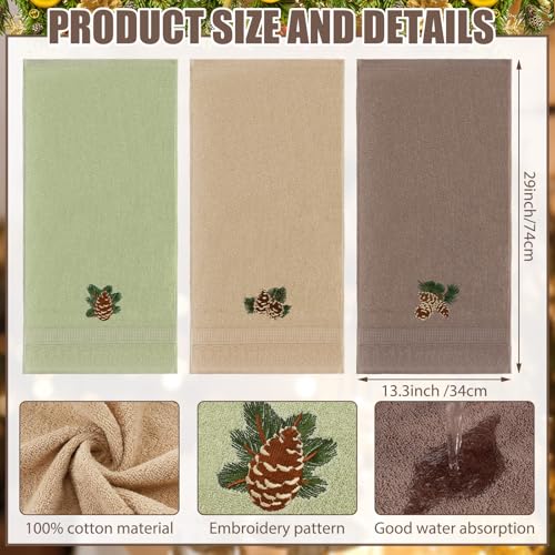 Pine Cone Rustic Hand Towels Set - Christmas Decor, 3 Pack