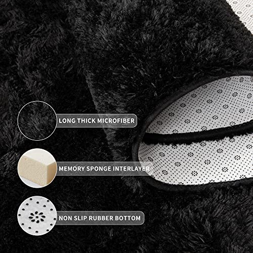 4x6 Black Fluffy Area Rug - Soft Plush Shaggy Carpet with Non-Slip Backing
