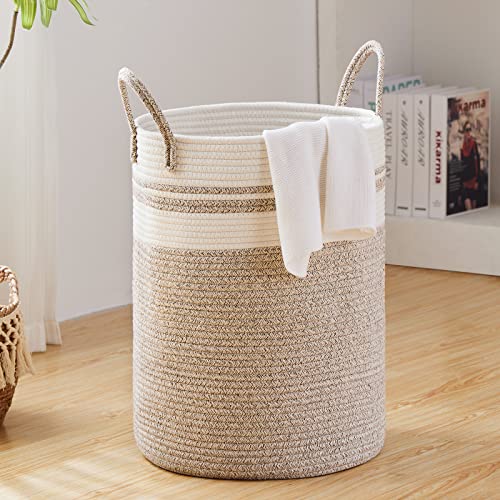 58L Woven Cotton Rope Laundry Hamper - Tall Blanket Storage Basket