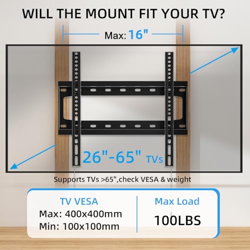 Fixed Low Profile TV Wall Mount Bracket for 26-65 Inch Flat/Curved TVs