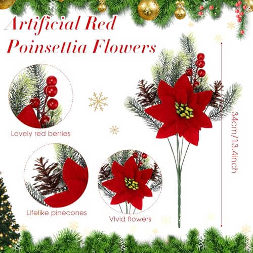 Yuxung 4 Poinsettias Artificial Christmas Flowers for Outdoor Porch