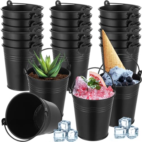 28 Pcs Mini Metal Buckets with Handles - Galvanized Black Party Favors