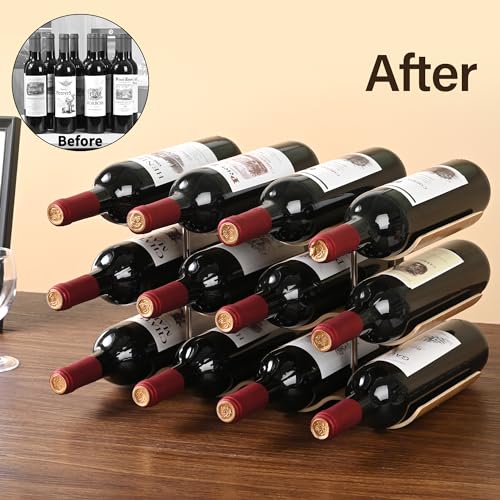 12-Bottle Wooden Countertop Wine Rack - 3-Tier Wavy Storage Holder