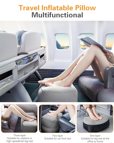 Inflatable Foot Rest Pillow for Travel - Adjustable Height for Comfort