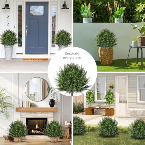 2 Pack Artificial Cypress Topiary Shrubs, UV Resistant Faux Evergreen Plants