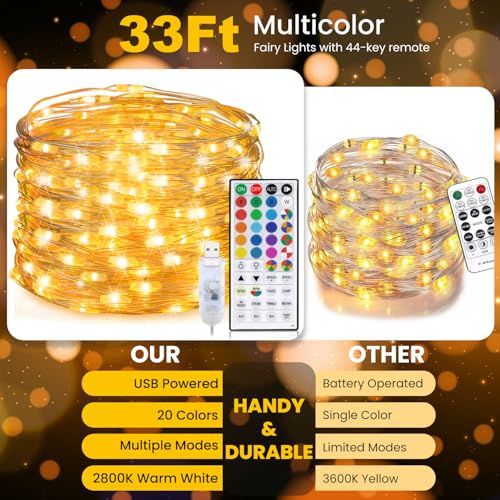 Homestarry USB Color Changing Fairy Lights 33ft 100 LEDs with Remote