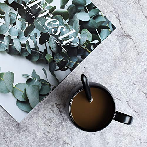 Bosmarlin 14oz Ceramic Coffee Mug with Spoon - Matte Black, Dishwasher & Microwave Safe