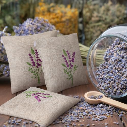 6-Pack Embroidered Linen Lavender Sachet Bags - 6x6 Inch Reusable Pouches