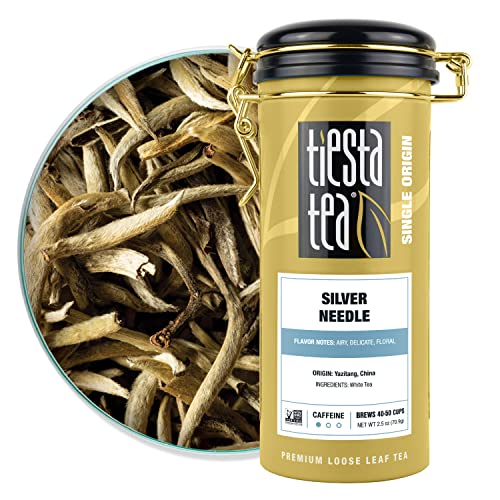 Tiesta Tea Silver Needle White Tea ? Premium Loose Leaf, Single-Origin from China | Pure Unblended Low-Caffeine Tea | Hot or Cold Brew | 2.5oz Refillable Tin | Brews 50 Cups