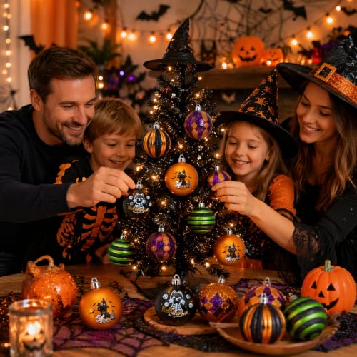 16-Count Vintage Halloween Tree Ball Ornaments - 2 Inch Shatterproof Set