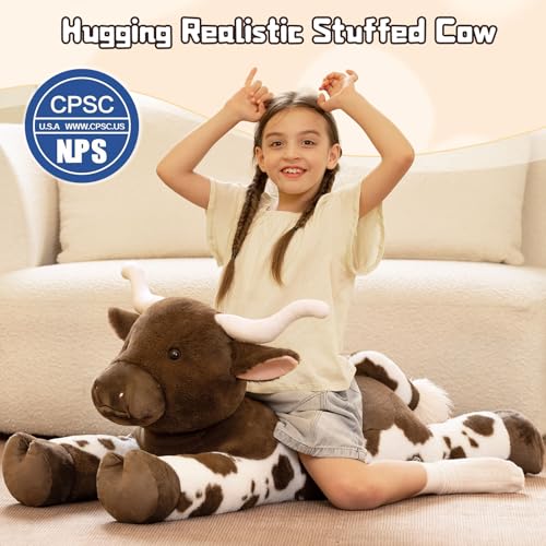 Tezituor Longhorn Cow Stuffed Animal - 43-Inch Texas Plush Pillow, Giant Plush Toy for Kids & Adults