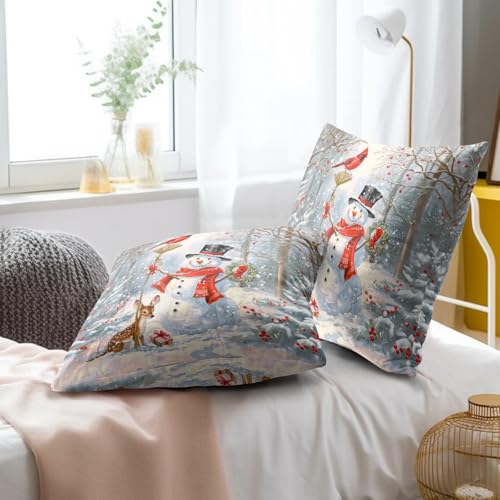 Giwawa Snowman & Red Bird 18x18 Throw Pillow Covers Set of 2 – Winter Cushion Covers