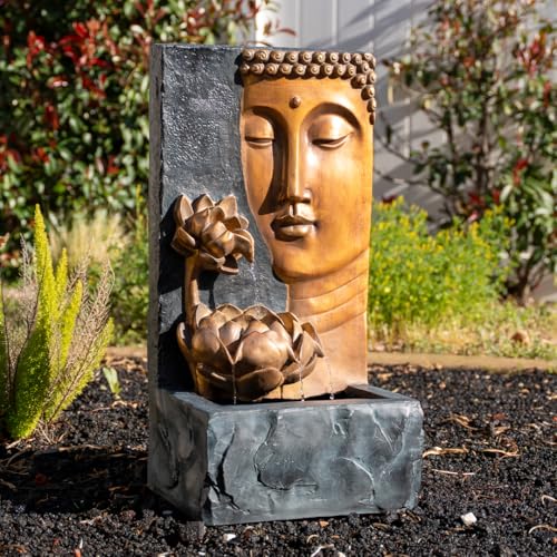 30" Buddha Face Water Fountain with LED Lights - Indoor Outdoor Zen Décor