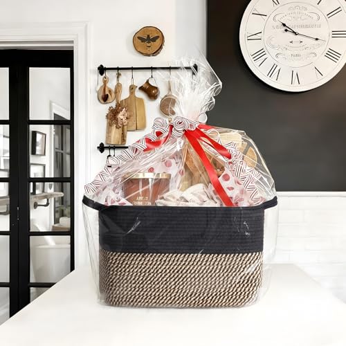 Woven Storage Basket for Shelves 13"x10"x9" Black Cotton Rope Cube Bin