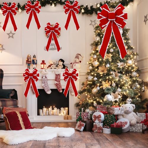 Fvviia 2 Pack Red Christmas Bows Outdoor Decorations 12x20in Velvet Wreath Bow with Glitter Edges - Holiday Decor for Home & Garden