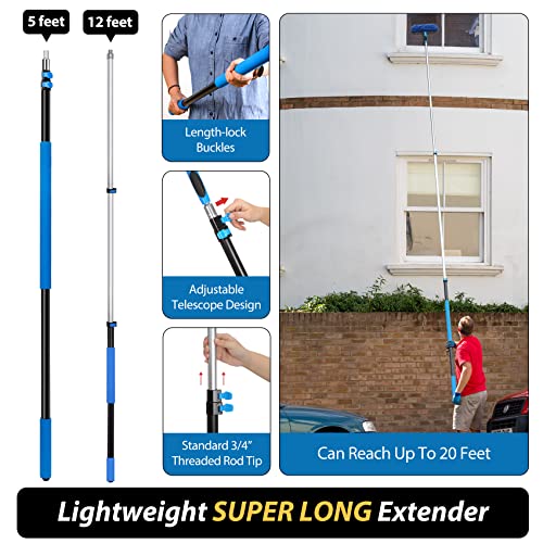 20 Ft High Reach Duster Kit with 5-12 Ft Extension Pole & Squeegee