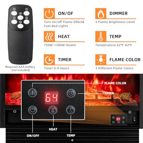 28.5-Inch Electric Fireplace Insert Wall Recessed Freestanding Heater