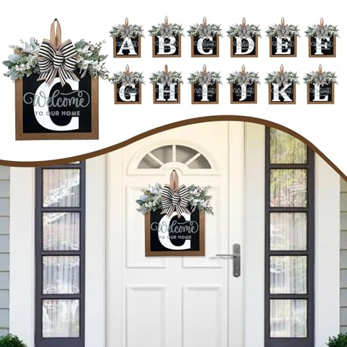 Personalized 16-Inch Initial Front Door Wreath with Eucalyptus Garland