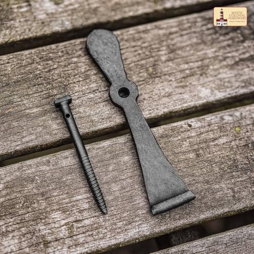 7-Inch Hand Forged Iron Shutter Dogs, Rustic Black Holdbacks Set of 2