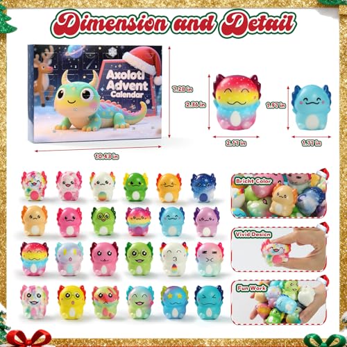 Axolotl Squishy Advent Calendar 2026 – 24 Colorful Slow-Rising Toys, Squeeze Stress Relief Gifts