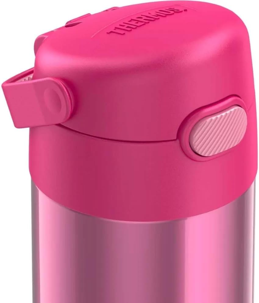 THERMOS FUNTAINER Water Bottle - 12 Ounce Kids Stainless Steel Vacuum Insulated with Straw | Pink