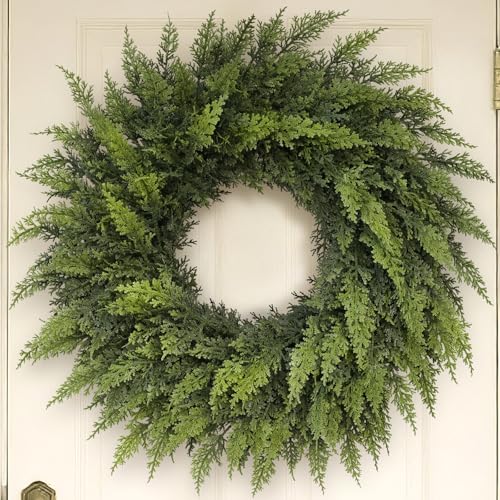 24-Inch Artificial Cedar Christmas Wreath for Front Door & Holiday Decor