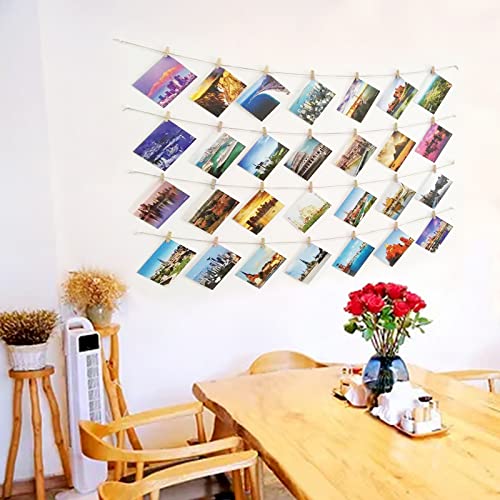 Wall Photo Hanging Display with 50 Wooden Clips and 32.8ft Twine