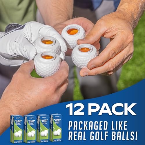 Golf Shot Glasses Set - 12 Golf Ball-Shaped Liquor Flasks with Lids, Funny Gift for Golfers