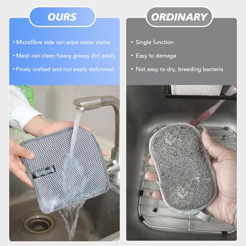 Dual-Sided Microfiber Dish Cloths with Scrubber, 7x7 Inch, 9 Pack