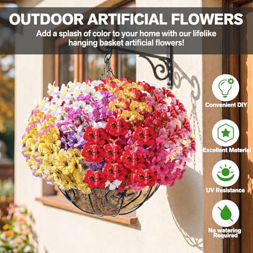 22-Pack UV-Resistant Artificial Outdoor Flowers for Porch & Window Box