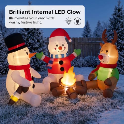Red 6FT Christmas Inflatable Snowman & Reindeer with Fire Pit - Kendane
