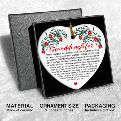 thoqii Granddaughter-01 Ceramic Heart Ornament - I Love You Deeply Sweetheart Gift for Granddaughter from Grandma/Grandpa