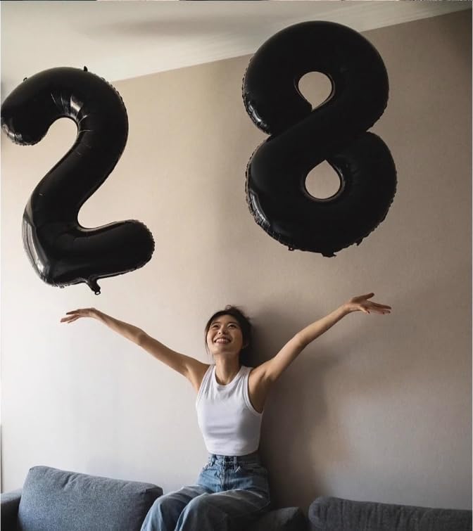 Skiennix 40-Inch Black Number 28 Balloon - Jumbo Mylar Foil Helium Balloon for Birthday & Wedding Decor