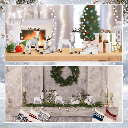 Wesiti 4-Pack Christmas Ceramic Reindeer Figurines for Holiday Decor, White Scandi Style