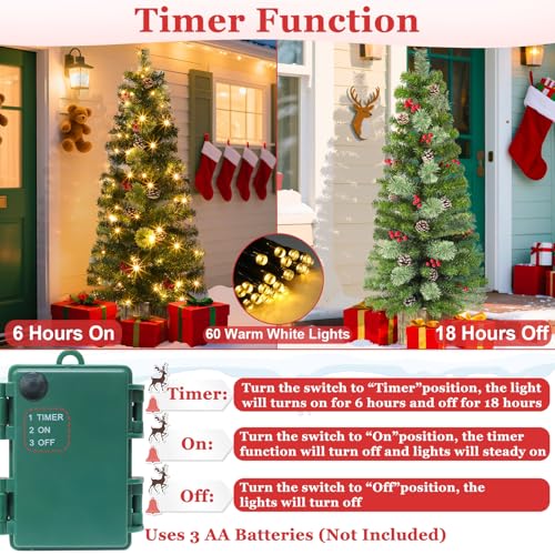 Artificial Christmas Entrance Tree with 60 LED Warm White Lights - 2 Pack, 4 Ft