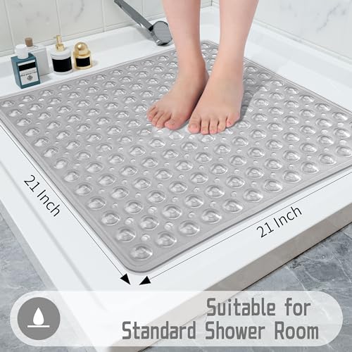 Non-Slip Square Shower Mat 21x21 Inch, Machine Washable Bath Mat with Suction