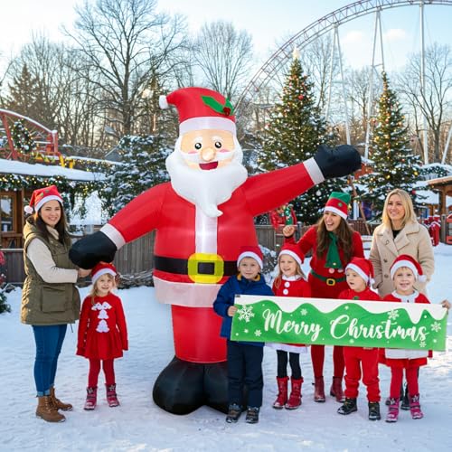 OurWarm 6 FT Santa Claus Inflatable with Detachable Banner - Outdoor Xmas Yard Decoration