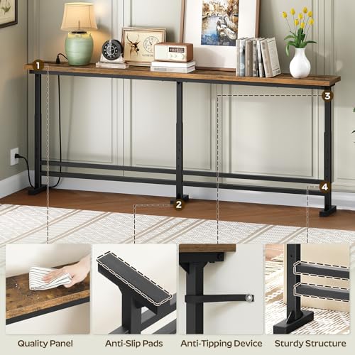70.9" Adjustable Height Console Table with Power Outlet, Narrow Sofa Table