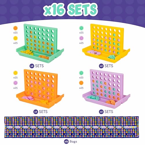 4 in a Row Mini Board Games for Kids - 16 Pack Party Favors & Classroom Prizes