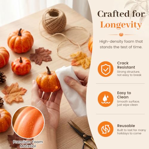 Artificial Mini Pumpkins and Maple Leaves Harvest Decor Set (50-Piece)