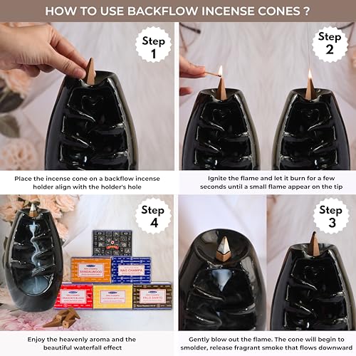 Backflow Incense Cones Variety Pack - 60 Natural Fragrant Cones with Mat