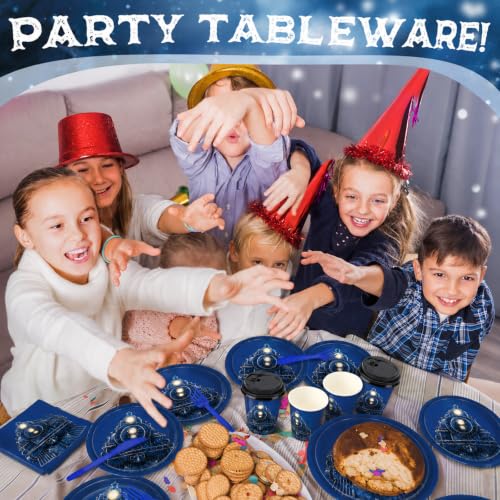 Blushtier 50-Piece Polar Christmas Party Tableware Set — Train Variation, Blue Holiday Dinnerware for 50 Guests