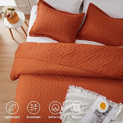 Lightweight Burnt Orange Queen Quilt Set - 3 Pieces, Soft Microfiber Bedspread, 90''x98''