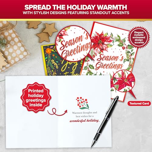 Decorably 40 Pack Foil Embossed Christmas Cards with Envelopes & Stickers