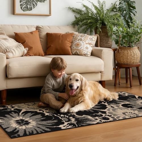 2x8 Floral Hallway Runner Rug, Non-Slip Washable Boho Kitchen Carpet