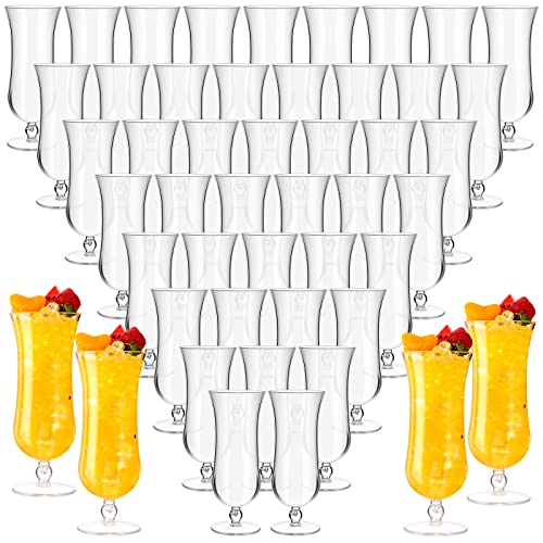 48 Pack Plastic Hurricane Glasses 15 oz for Cocktails & Tropical Drinks